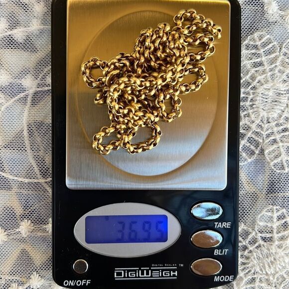 Vintage Midcentury Crown Trifari Textured Gold Rolo Belcher Chain 32” - Picture 6 of 7